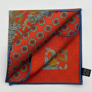 Cruciani & Bella - Silk - Red, Green and Yellow Double Patterned Motif Pocket Square
