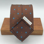 Drake's - 36 oz - Printed Silk-  Brown, Royal Blue and Rust motif Tie 