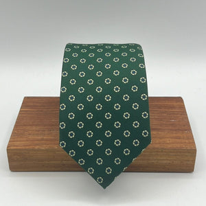 Drake's- Printed Silk - Green, Off White and Blue Motif Tie #5189