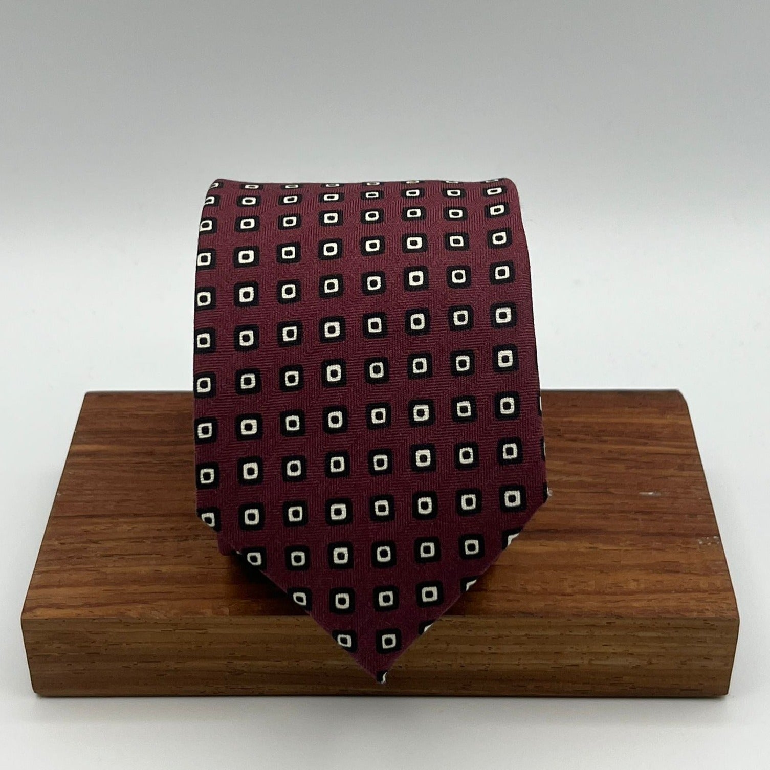 Drake's- Printed Silk - Red Wine, White and Black Motif Tie #0185-1