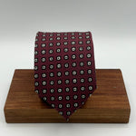 Drake's- Printed Silk - Red Wine, White and Black Motif Tie #0185-1