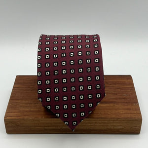 Drake's- Printed Silk - Red Wine, White and Black Motif Tie #0185-1