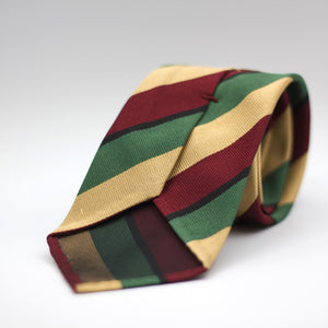 Cruciani & Bella 100% Silk Slim Shape Jacquard  Unlined Regimental "1st Country of London " Wine, Gold, Green and black stripes tie Handmade in Italy 8 cm x 150 cm