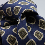 Cruciani &amp; Bella

60% Linen, 40% Silk&nbsp;
Italian fabric

Unlined tie
Blue, Green and Light Beige printed motif tie
Handmade in Italy
8 cm x 150 cm
#10077