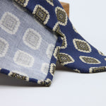 Cruciani &amp; Bella

60% Linen, 40% Silk&nbsp;
Italian fabric

Unlined tie
Blue, Green and Light Beige printed motif tie
Handmade in Italy
8 cm x 150 cm
#10077