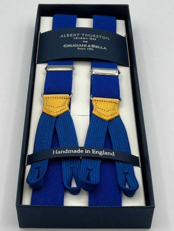 Albert Thurston for Cruciani & Bella Made in England Adjustable Sizing 25 mm elastic braces Light Blue Braid ends Y-Shaped Nickel Fittings Size: XL