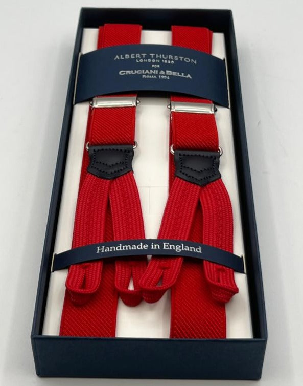 Albert Thurston for Cruciani & Bella Made in England Adjustable Sizing 25 mm elastic braces Red Harringbone Braid ends Y-Shaped Nickel Fittings Size: XL