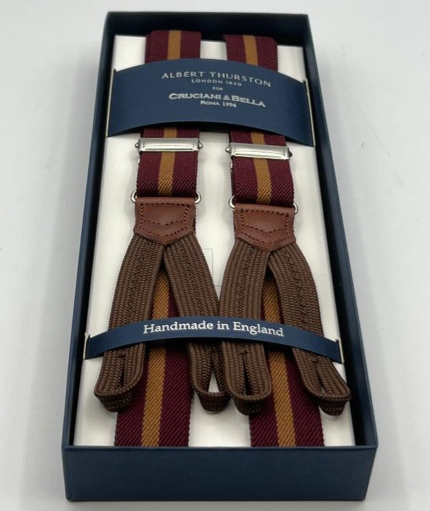 Albert Thurston - Elastic Braces - 25 mm - Red Wine, Ocra Stripes  #8300
