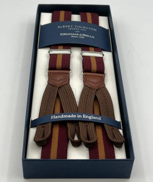 Albert Thurston - Elastic Braces - 25 mm - Red Wine, Ocra Stripes  #8300