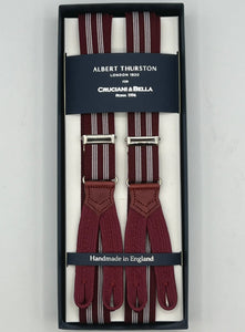 Albert Thurston for Cruciani & Bella Made in England Adjustable Sizing 25 mm elastic braces red, White Stripes  Braid ends Y-Shaped Nickel  Fittings Size: L #7483