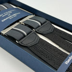 Albert Thurston for Cruciani & Bella Made in England Adjustable Sizing 35 mm Elastic Braces LightGrey, White and Dark Stripes Braid ends Y-Shaped Nickel Fittings Size: XL