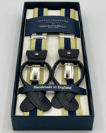 Albert Thurston for Cruciani & Bella Made in England 2 in 1 Adjustable Sizing 25 mm elastic braces Light Yellow, Blue and White Y-Shaped Nickel Fittings Size XL