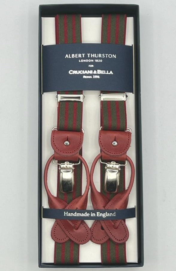 Albert Thurston - Elastic braces  - 2 in 1 - 25 mm -  Red, Green Stripes #8393