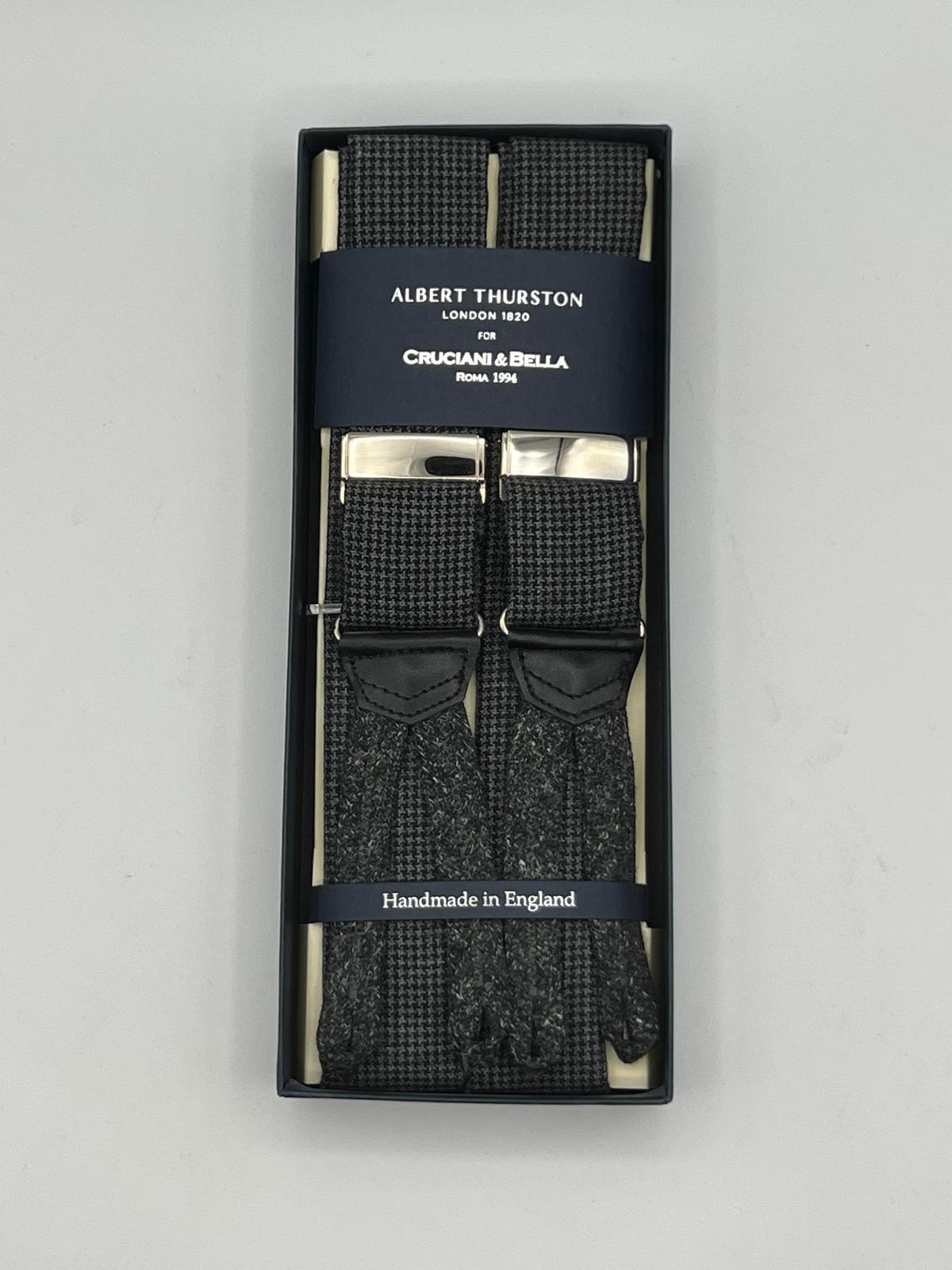 Albert Thurston - Wool braces - Braid Ends - 40 mm - Puppy Tooth Black and Grey  #2384