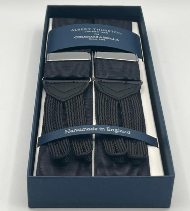 Albert Thurston - Woven Barathea Braces  - 40 mm -  Black Plain Moiré  # 2292
