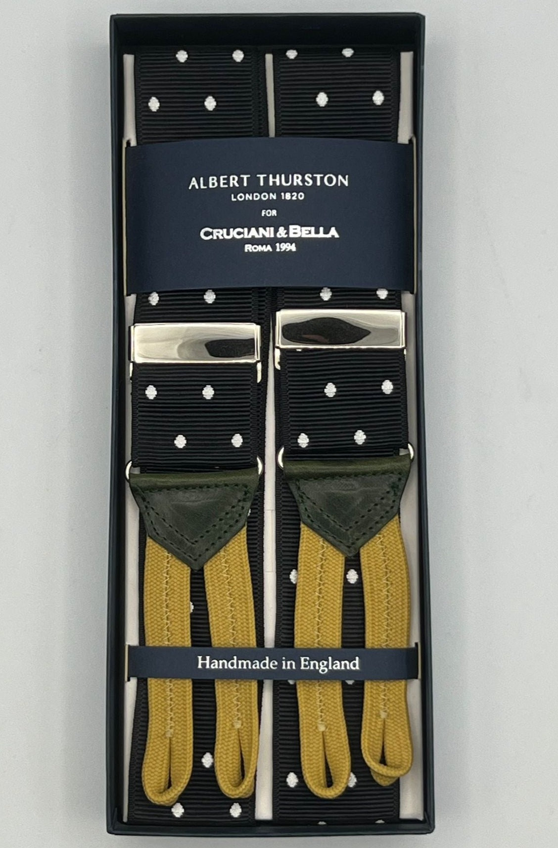 Albert Thurston - Woven Barathea Braces  - 40 mm - Black and White Dots #4994