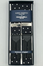 Albert Thurston for Cruciani & Bella Made in England Adjustable Sizing 40 mm Woven Barathea  Black and White Dots Braces Braid ends Y-Shaped Nickel Fittings Size: XL