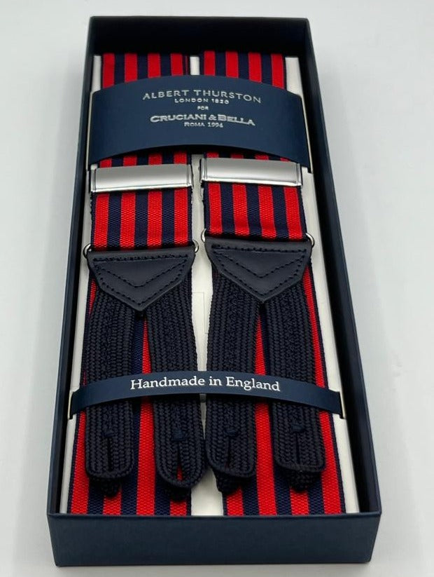 Albert Thurston - Woven Barathea Braces  - 40 mm -  Red and Blue  Stripes # 8335