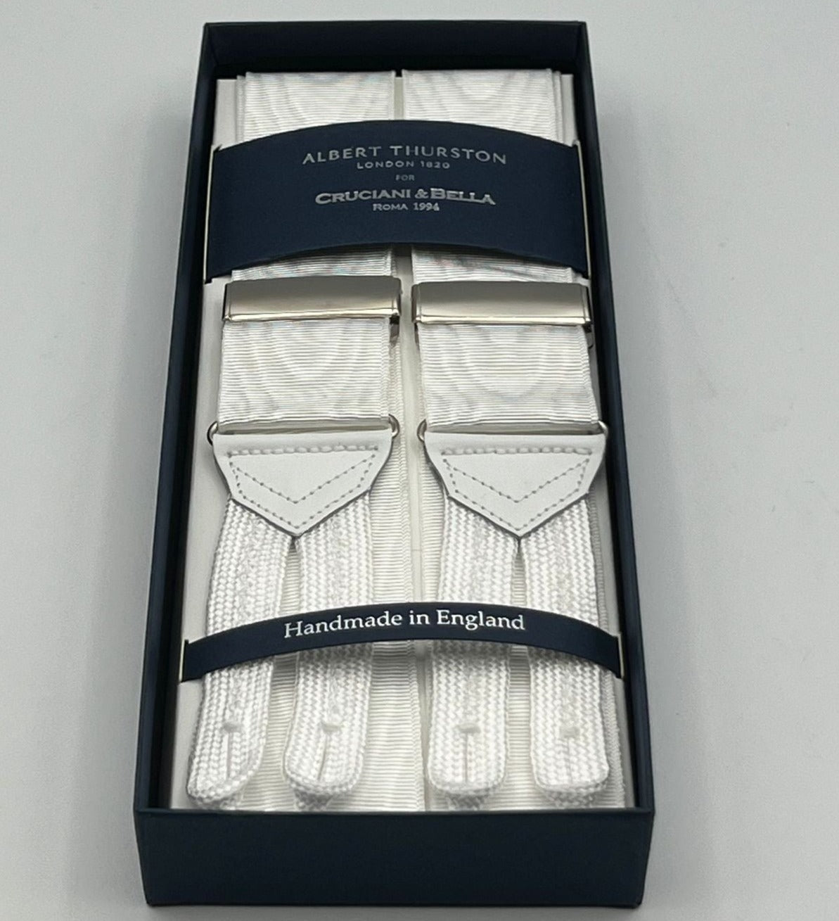 Albert Thurston - Woven Barathea Braces - 40 mm - White Moiré Plain –  Cruciani & Bella