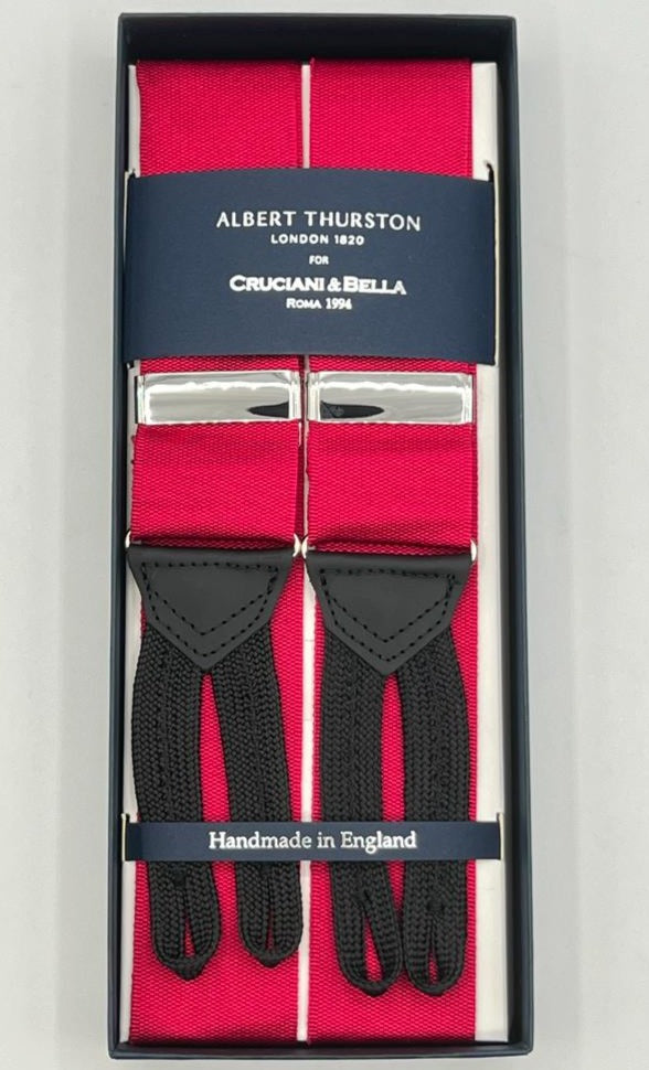 Albert Thurston for Cruciani & Bella Made in England Adjustable Sizing 40 mm Woven Barathea  Wisteria plain Y-Shaped Nickel Fittings Size: XL