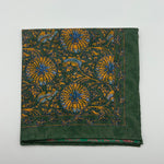 Cruciani & Bella - Silk -  Green, Ocra and Light Blue Double Patterned Motif Pocket Square