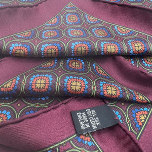 Cruciani & Bella - Silk -  Red Wine, Olimpic Blue, Ocra and Red Patterned Motif Pocket Square 