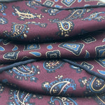 Holliday & Brown Hand-rolled   Holliday & Brown for Cruciani & Bella 100% Silk Red Wine, Blue, Light Blue and Gold Double Faces Patterned  Motif  Pocket Square Handmade in Italy 32 cm X 32 cm