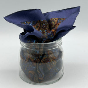 Cruciani & Bella - Silk - Blue, Brown, Green Patterned Motif Pocket Square