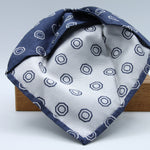 Cruciani &amp; Bella
100% Woven Silk Jacquard
Unlined
Seven Folds
Light Denim Blue and Off-White motif tie
Handmade in Italy
8 cm x 149 cm
#3105