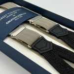 Albert Thurston for Cruciani & Bella Made in England Adjustable Sizing 25 mm elastic braces Natural Ecrù Harringbone Braid ends Y-Shaped Nickel Fittings Size: XL