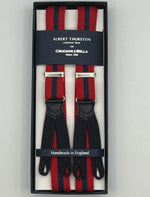 Albert Thurston for Cruciani & Bella Made in England Adjustable Sizing 25 mm elastic braces Red, Blue Stripes  Braid ends Y-Shaped Nickel  Fittings Size: XL