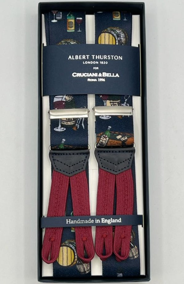 Albert Thurston - Elastic Braces - 35 mm - Blue, Red and Yellow Wine Motif  #8307
