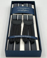 Albert Thurston for Cruciani & Bella Made in England Adjustable Sizing 35 mm Elastic Braces LightGrey, White and Dark Stripes Braid ends Y-Shaped Nickel Fittings Size: XL