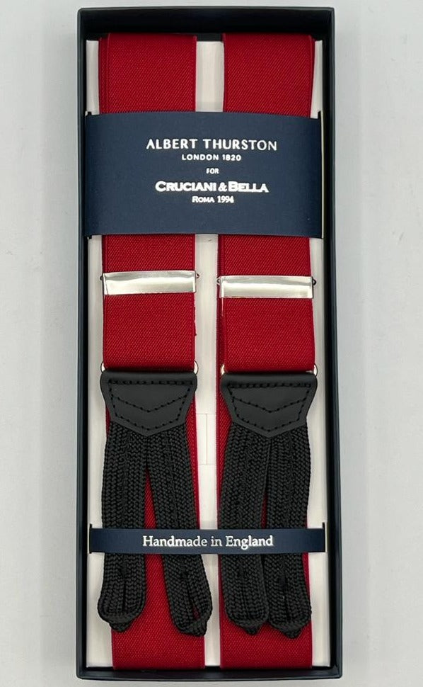 Albert Thurston for Cruciani & Bella Made in England Adjustable Sizing 35 mm Elastic Braces Red plain Braid ends Y-Shaped Nickel Fittings Size: XL