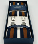 Albert Thurston for Cruciani & Bella Made in England Clip on Adjustable Sizing 35 mm elastic braces Blue, Brown X-Shaped Nickel Fittings Size: XL