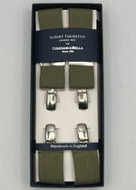 Albert Thurston for Cruciani & Bella Made in England Clip on Adjustable Sizing 35 mm elastic braces Military Green  X-Shaped Nickel Fittings Size: L
