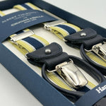 Albert Thurston for Cruciani & Bella Made in England 2 in 1 Adjustable Sizing 25 mm elastic braces Light Yellow, Blue and White Y-Shaped Nickel Fittings Size XL