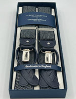 Albert Thurston for Cruciani & Bella Made in England 2 in 1 Adjustable Sizing 35 mm elastic braces Blue, White Harringbone Y-Shaped Nickel Fittings Size XL