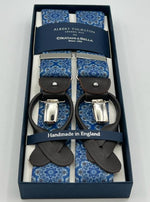 Albert Thurston for Cruciani & Bella Made in England 2 in 1 Adjustable Sizing 35 mm elastic braces Light Blue, White and Light Brown Patterned Y-Shaped Nickel Fittings Size XL