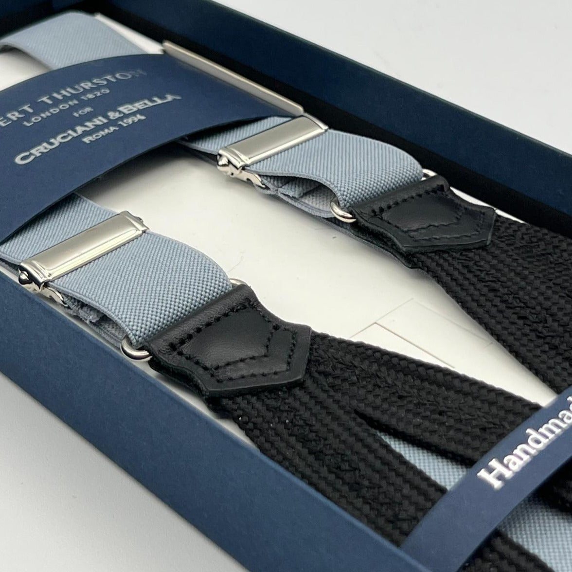 Albert Thurston for Cruciani & Bella Made in England Adjustable Sizing 25 mm elastic braces Grey plain  Braid ends Y-Shaped Nickel Fittings Size: XL