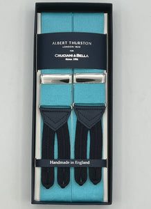 Albert Thurston for Cruciani & Bella Made in England Adjustable Sizing 40 mm Woven Barathea  Artic Blue Plain Braces Braid ends Y-Shaped Nickel Fittings Size: XL