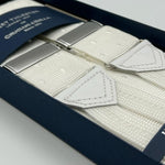 Albert Thurston for Cruciani & Bella Made in England Adjustable Sizing 40 mm Woven Barathea   White Dots  Braces Y-Shaped Nickel Fittings Size: XL
