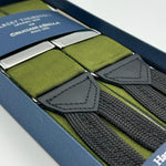 Albert Thurston for Cruciani & Bella Made in England Adjustable Sizing 40 mm Woven Barathea  Olive Green plain Y-Shaped Nickel Fittings Size: XL