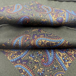 Cruciani & Bella - Silk - Green, Brown, Light Blue Paisley Motif Pocket Square