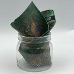 Cruciani & Bella - Silk -  Green, Ocra and Light Blue Double Patterned Motif Pocket Square