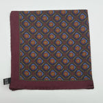Cruciani & Bella - Silk -  Red Wine, Olimpic Blue, Ocra and Red Patterned Motif Pocket Square 