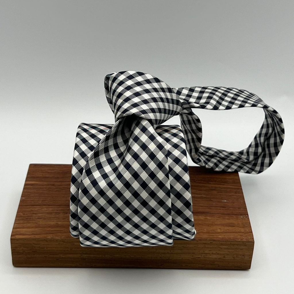 N.O.S. Cruciani & Bella - Silk - Black and White Cheeck Tie 