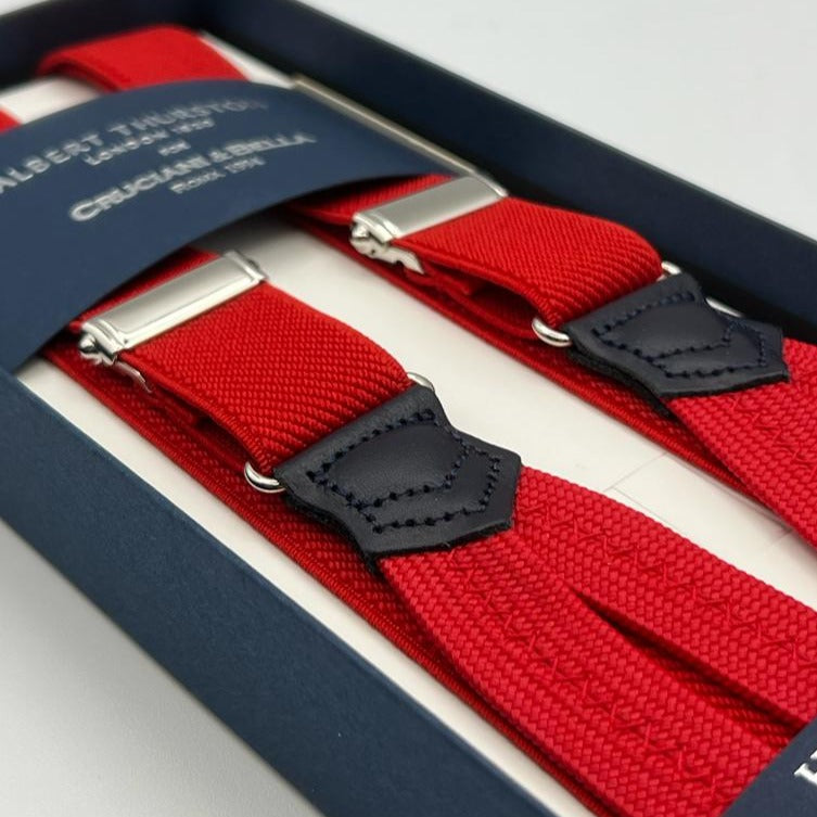 Albert Thurston for Cruciani & Bella Made in England Adjustable Sizing 25 mm elastic braces Red Harringbone Braid ends Y-Shaped Nickel Fittings Size: XL