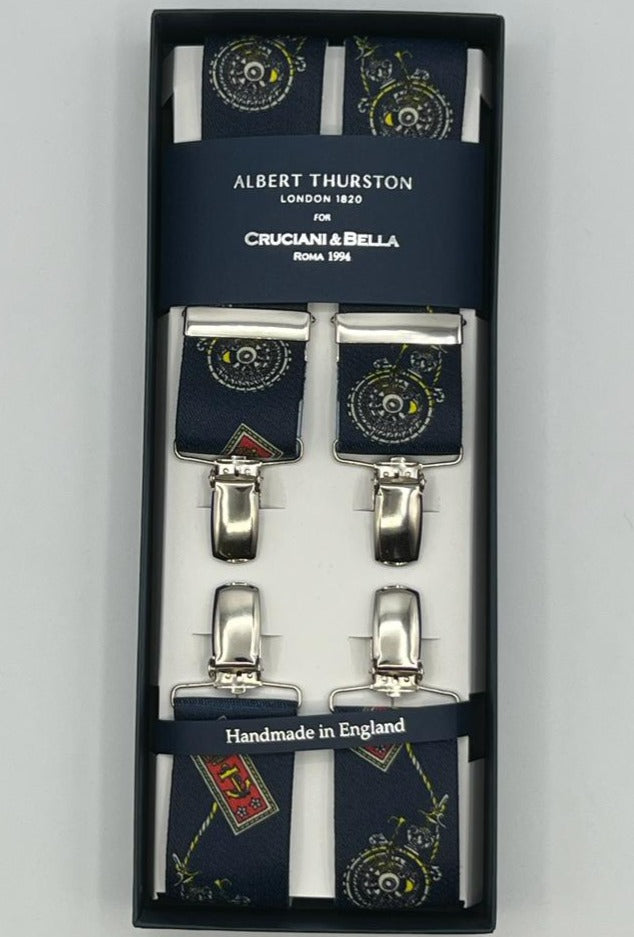Albert Thurston - Elastic Clip-on-Braces  - 35 mm -  Bleu, Yellow and Red Marine Motif #8323