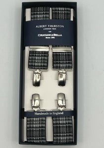 Albert Thurston - Elastic Clip-on-Braces  - 35 mm - Grey, Black and White Tartan #7355